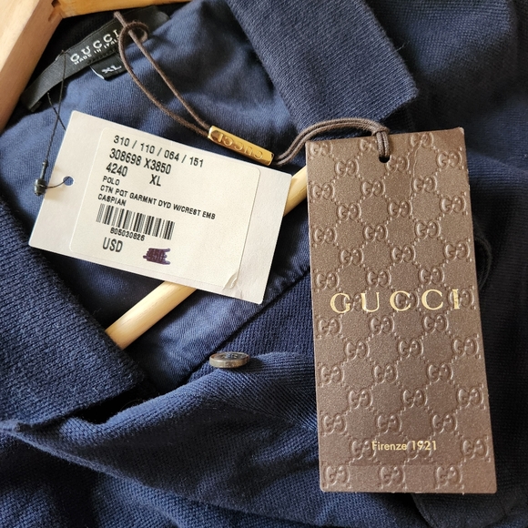 GUCCI Navy Blue Collared Polo Short Sleeve Shirt Size XL- New with Tag - Picture 4 of 13